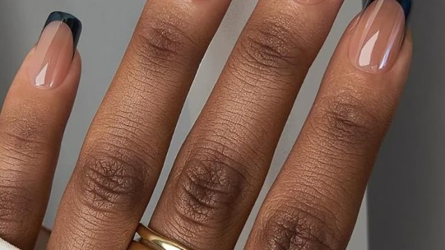 Chrome Black French Tip Press On Nails